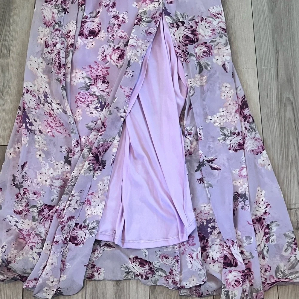 Lulus Floral Maxi Dress Formal Lilac Purple Gown Bridesmaid Womens XS